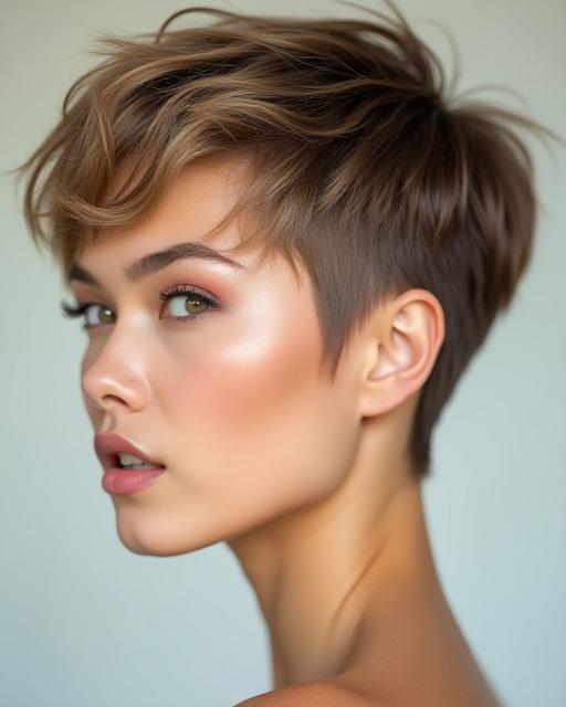 Donna con un taglio di capelli corto e sbarazzino